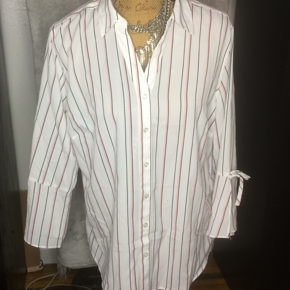 Roz & Ali Stripped  Blouse sz 1X NWT